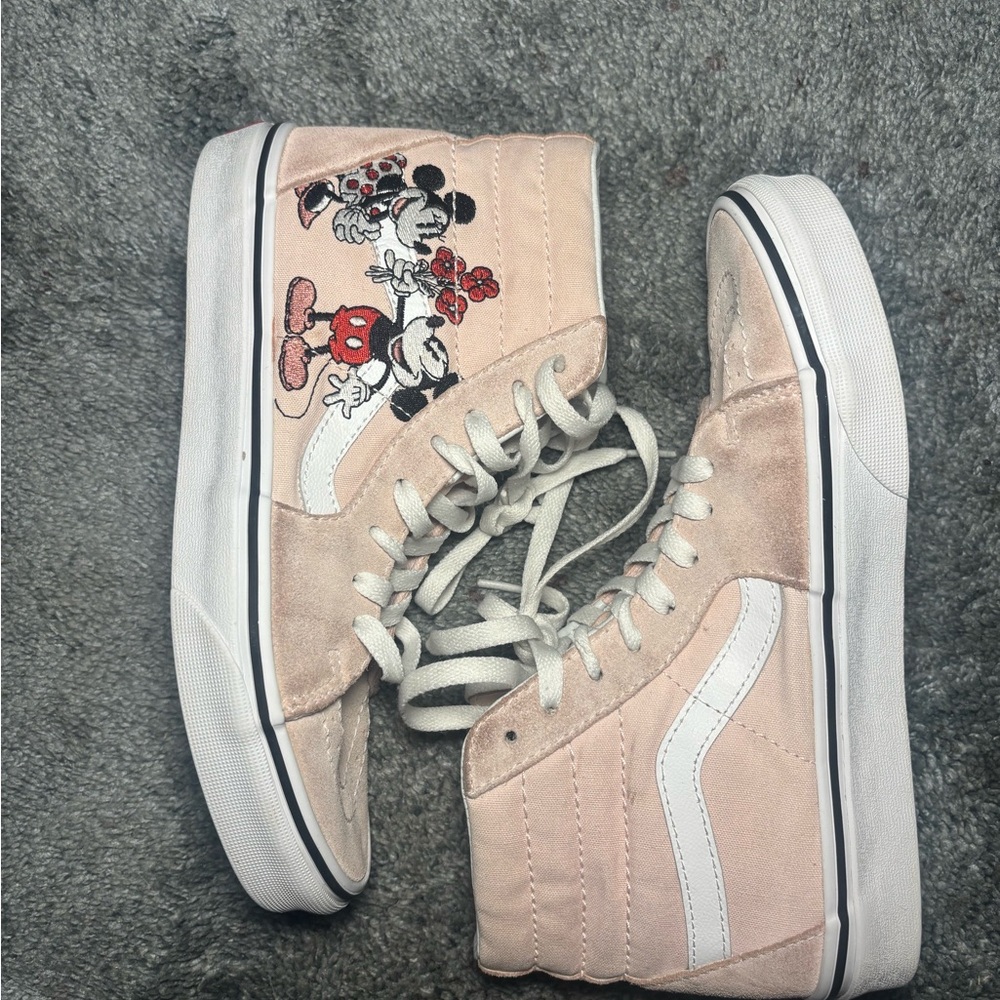 Vans Pink and White Women's Sneakers with Mickey Mouse Design